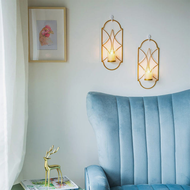 golden multifunctional iron wall hanging shelf above the sofa