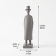 grey figurine with top hat dimensions guide