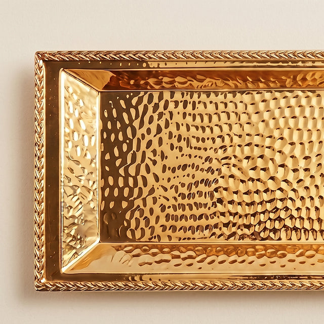 hammered gold rectangular tray topview