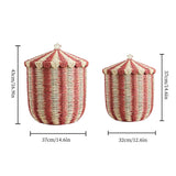 handwoven paper rope storage basket with lid size chart