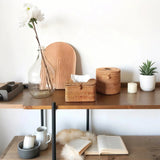 handwoven rattan natural brown tissue box on a table