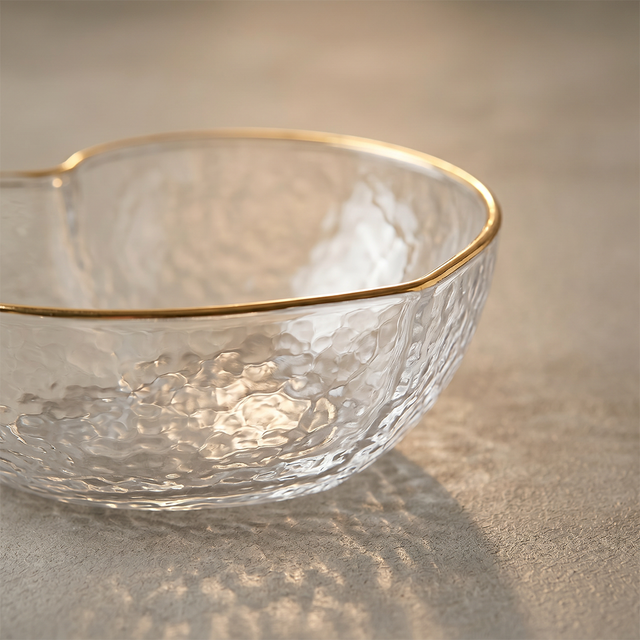 heart shaped glass bowl texture close up