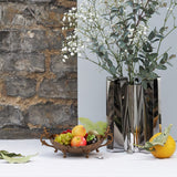 hollow-out brass plate with handles for fruits