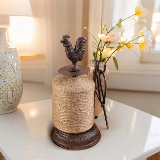 iron standing rooster thread spool table ornament