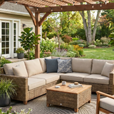 jacquard pillows on outdoor patio sectional sofa