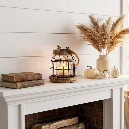 lantern fireplace decor
