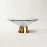 large textured glass gold base fruit bowl side view