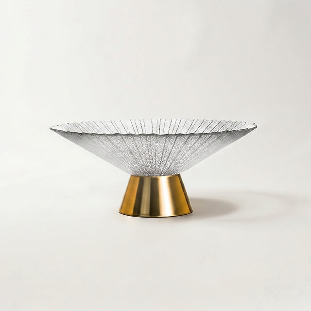 large textured glass gold base fruit bowl side view