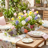 leaf birds on spring floral outdoor table setting