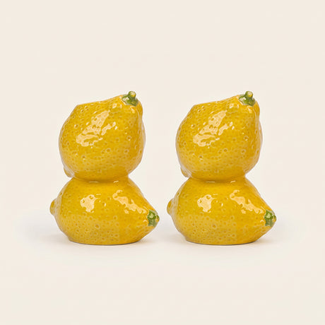 lemon candle holder pair on white background