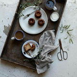 linen napkin on the wooden tray