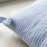 macro shot of blue striped pillow fabric texture