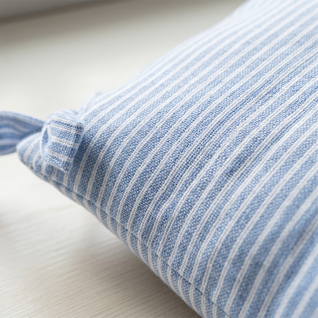 macro shot of blue striped pillow fabric texture