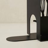 macro shot of metal bookend base and side