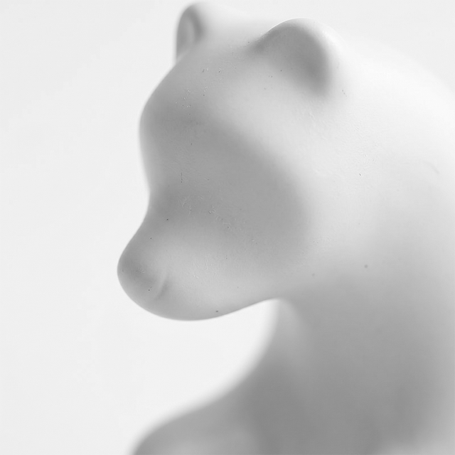 macro shot of white ceramic bear face profile