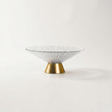 medium textured glass gold base fruit bowl side view