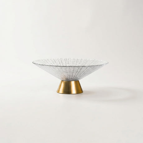 medium textured glass gold base fruit bowl side view