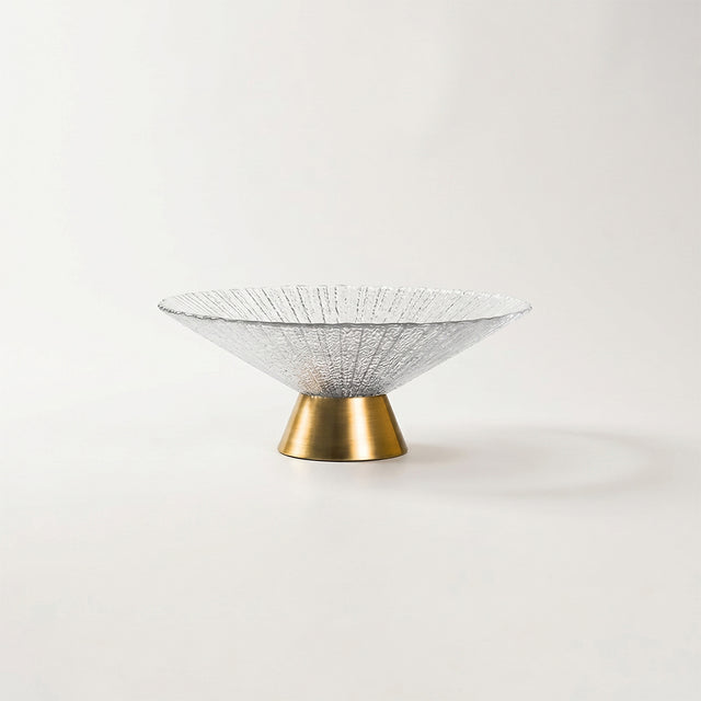 medium textured glass gold base fruit bowl side view