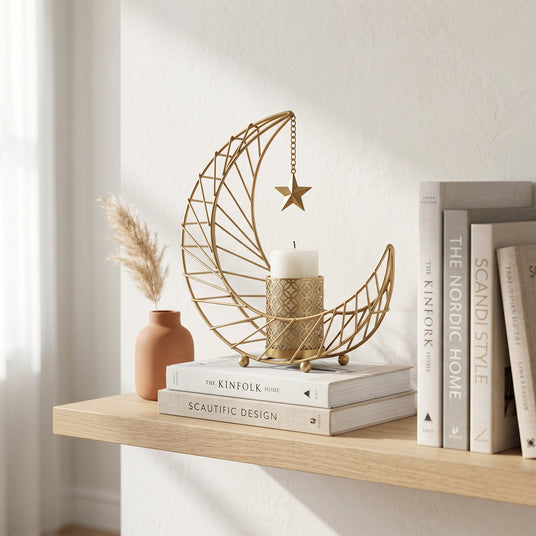 metal moon candle shelf display
