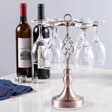 metal wine glass rack with 6 hooks on the table