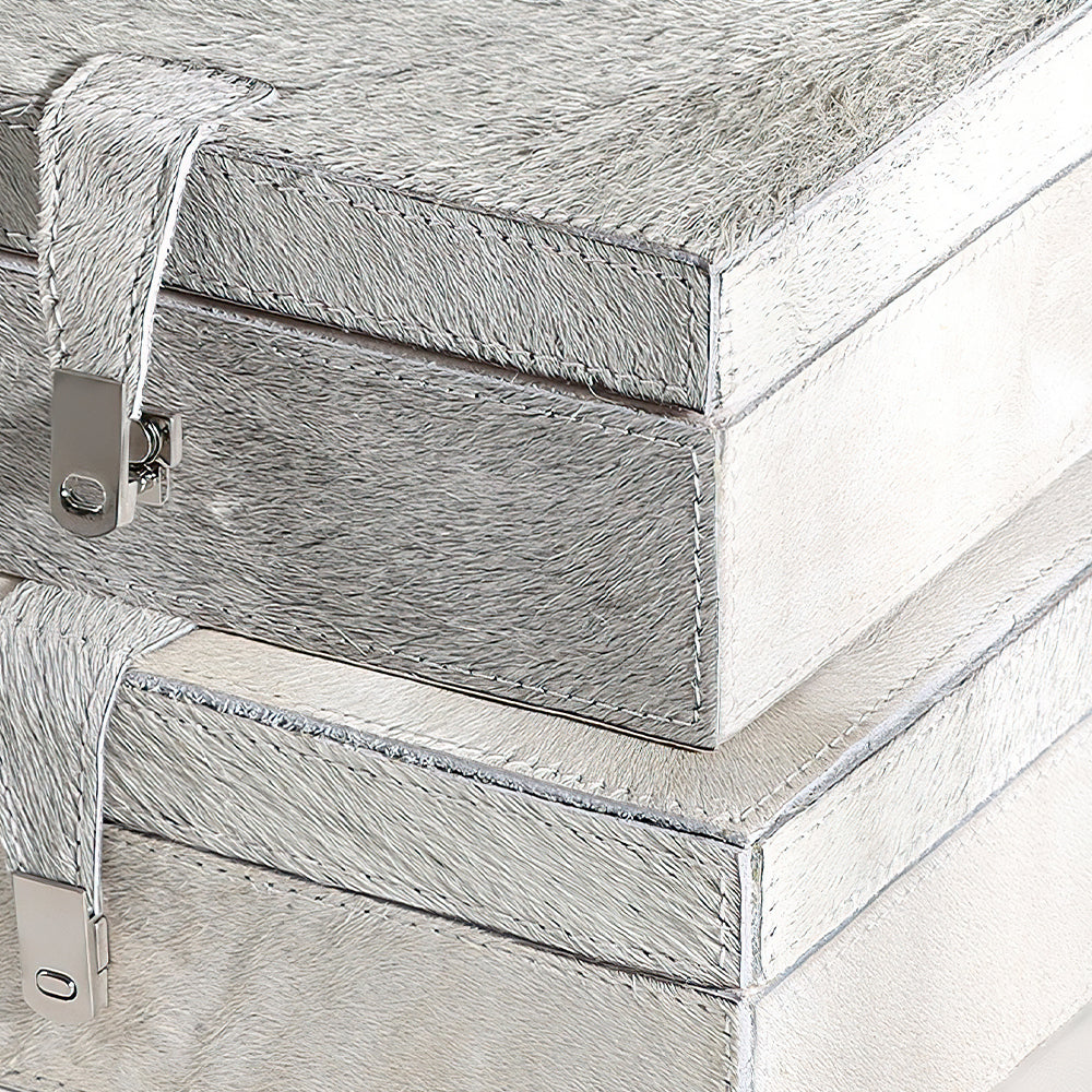 modern minimalist horsehair white leather decorative storage box details