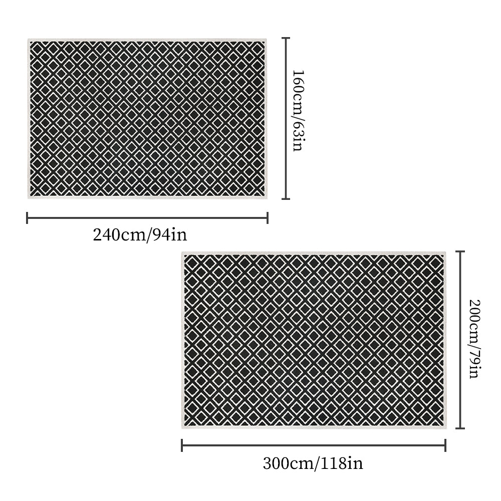 modern rhombus black and white rug size chart 
