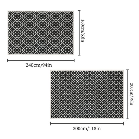 modern rhombus black and white rug size chart 