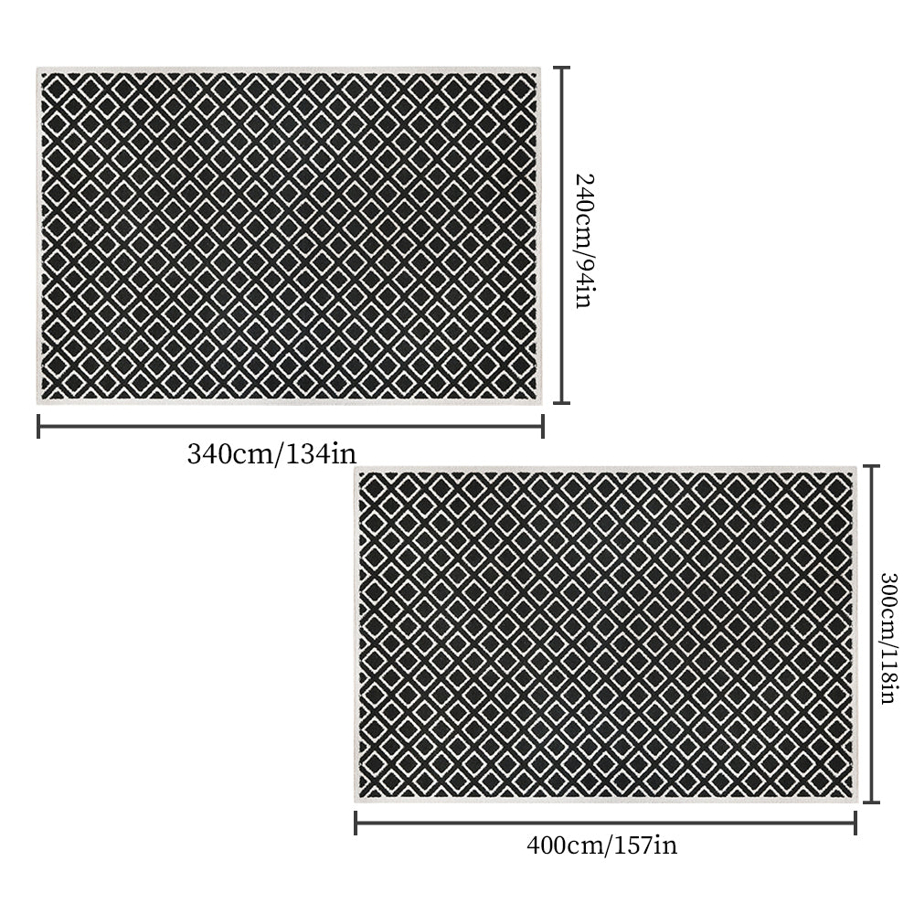 modern rhombus black and white rug size chart 