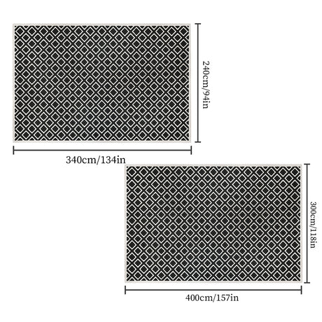modern rhombus black and white rug size chart 