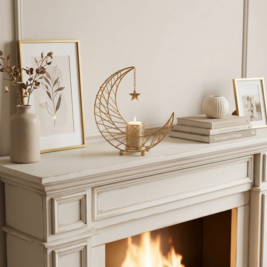 moon candle decor fireplace scene
