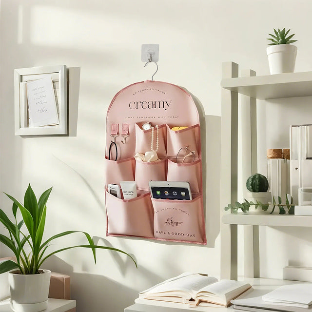 multi-layer pink fabric wall-mounted storage bag