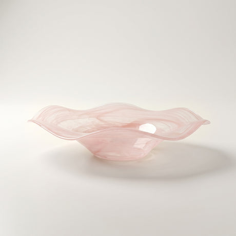 pink wavy glass bowl side view close up