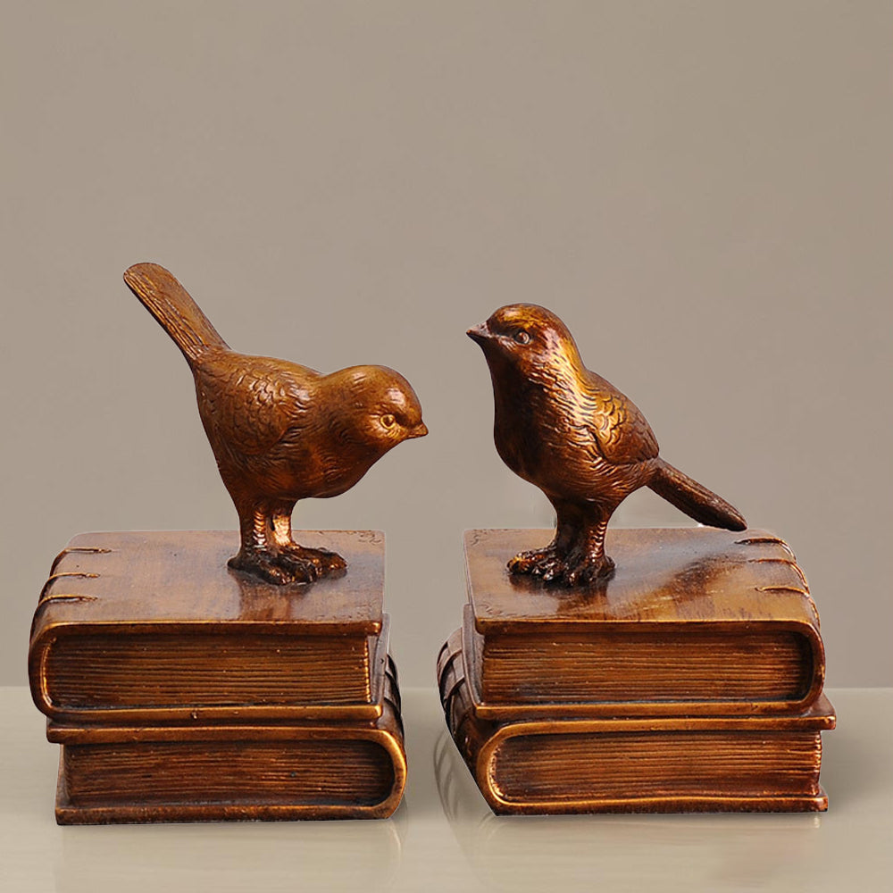resin bronze decorative vintage birds books bookends