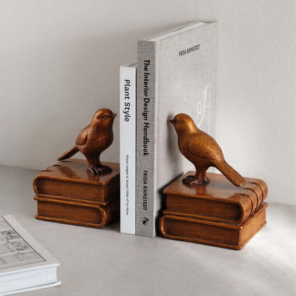 resin bronze decorative vintage birds books bookends against the wall