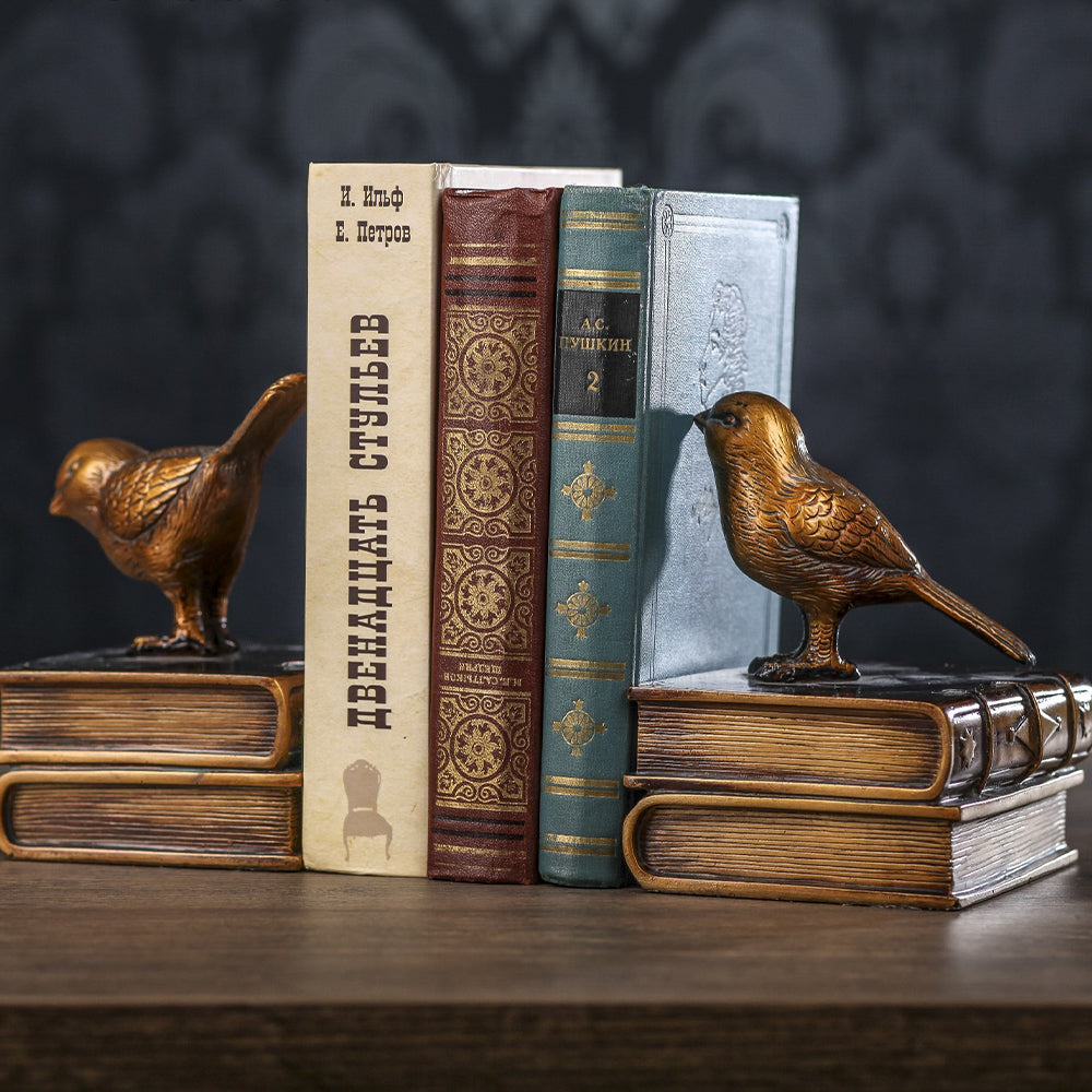 resin bronze decorative vintage birds books bookends on the table