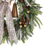 rustic pinecone & bell christmas wreath details