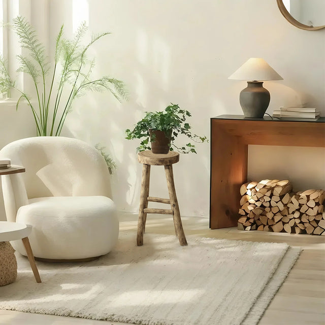 rustic wood bar stool in the living room