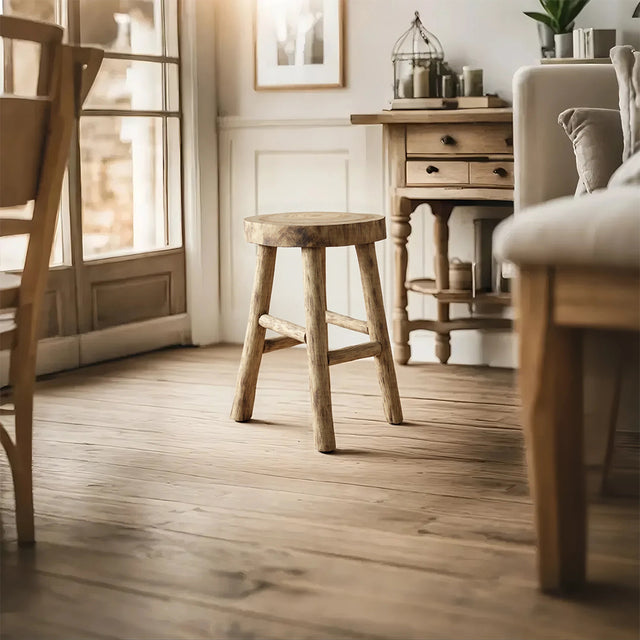 rustic wood bar stool in the living room