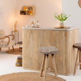 rustic wood stool in home bar