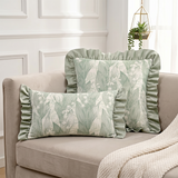 sage green lily of valley ruffle throw pillows