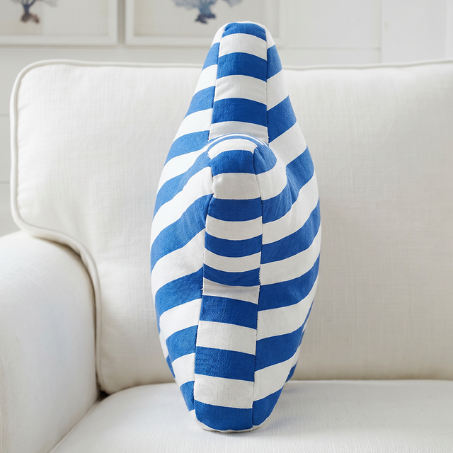 side profile of blue striped starfish pillow