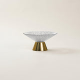 small textured glass gold base fruit bowl side view