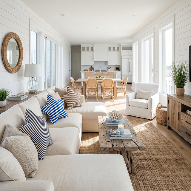 starfish pillows on coastal white sectional