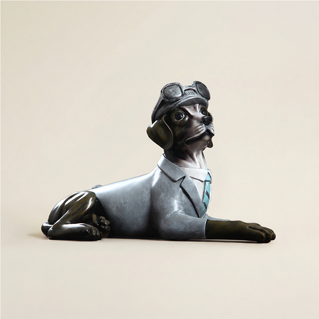 Dapper Vintage Dog Figurine, Hand-Painted Resin Animal Statue in Tailored Outfit, Eclectic Decor for Bookshelf, Mantel & Side Table
