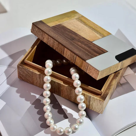 teak wood decorative storage box storing jewelry