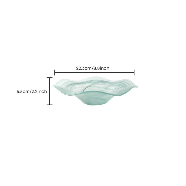 teal wavy glass bowl size specification diagram