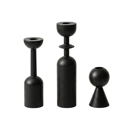 three black geometric wooden candle holders