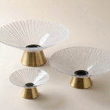 three textured glass gold base fruit bowls set display