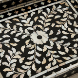 top view of black mosaic tray center design