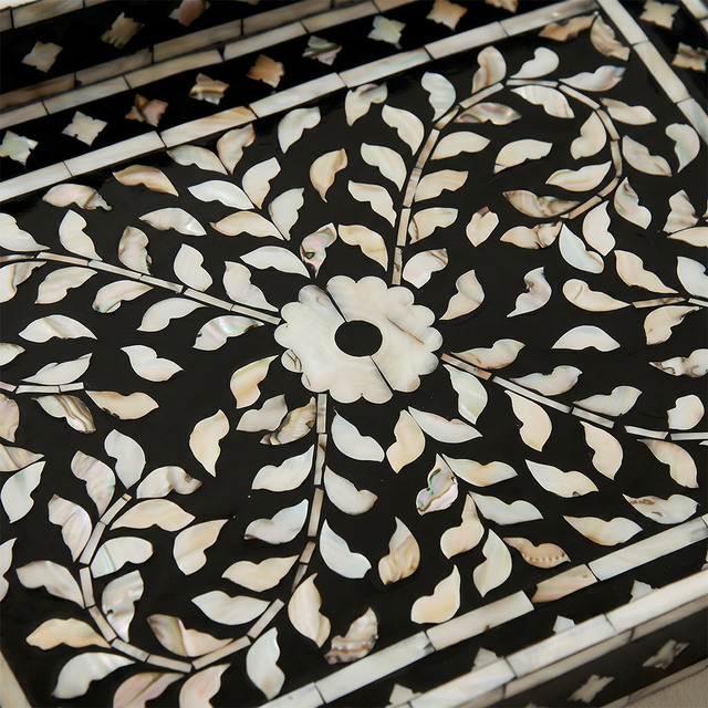 top view of black mosaic tray center design